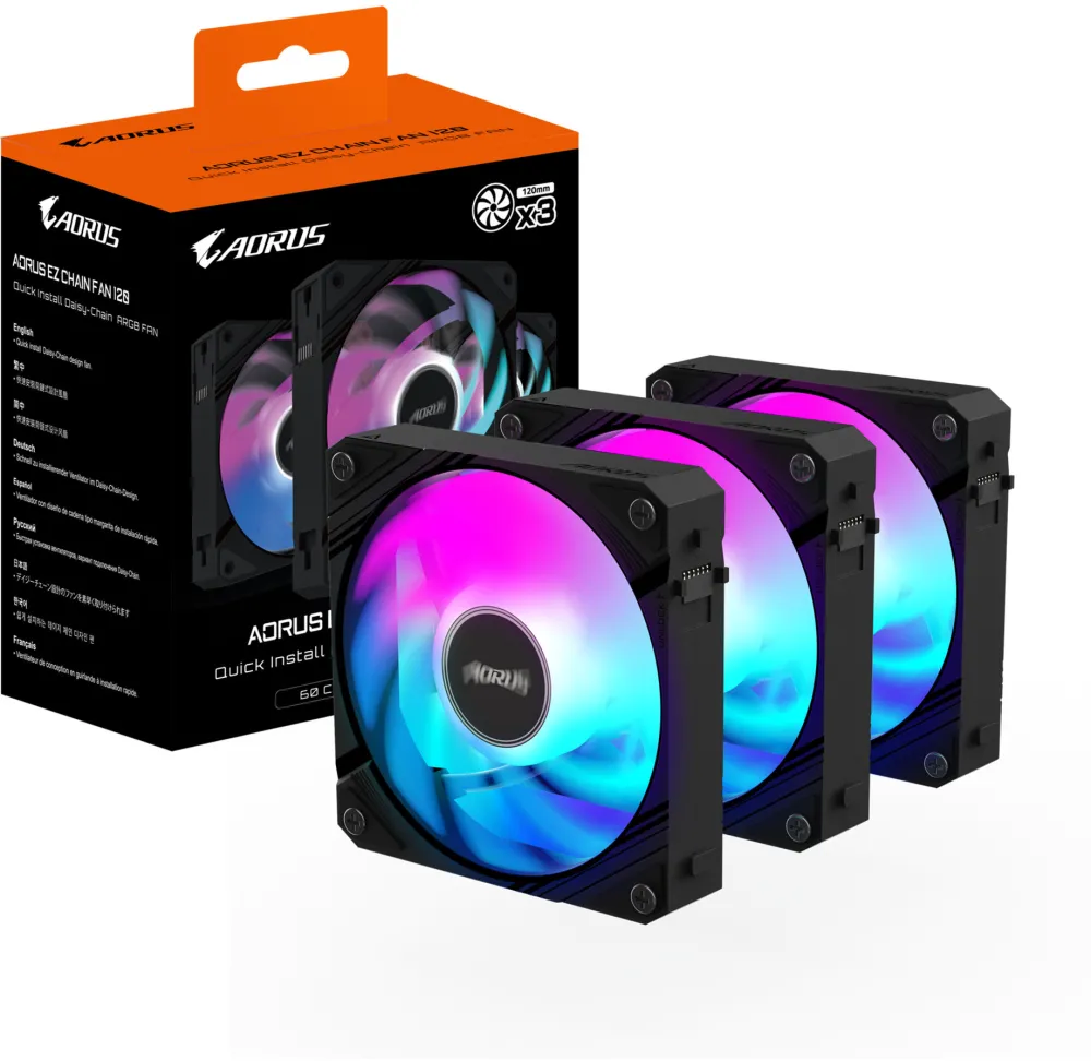 GIGABYTE AORUS EZ CHAIN FAN 120, case fan black, 3-pack, 120 mm