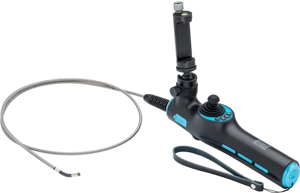 Hazet HD video endoscope set with 360° swivel probe ? 3.9mm, 4-piece, inspection camera black/blue, photo and video recording via app