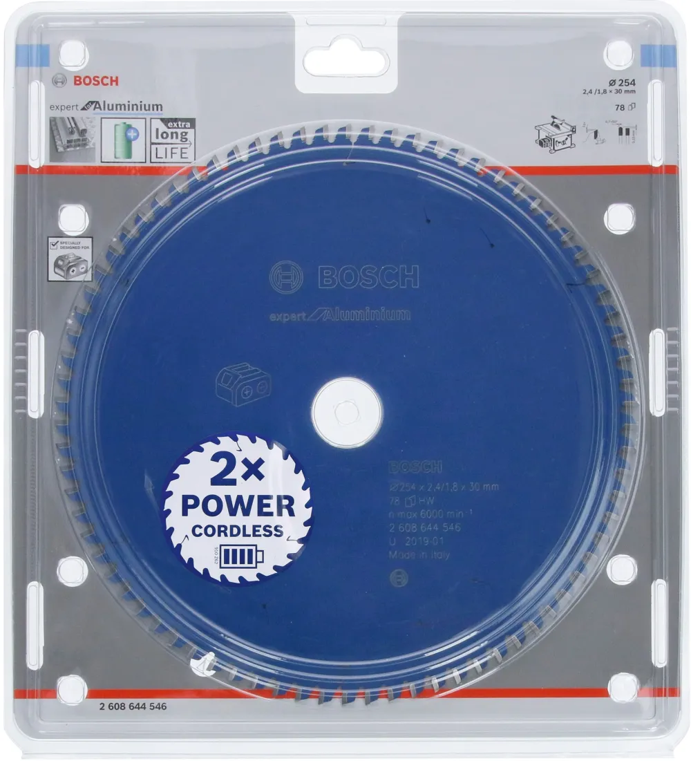 Bosch circular saw blade Expert for aluminum, 254mm, 78Z (bore 30mm, for cordless saws)