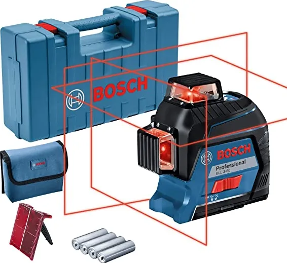 Bosch Line laser GLL 3-80 Professional, cross line laser (blue/black, case, red laser lines)