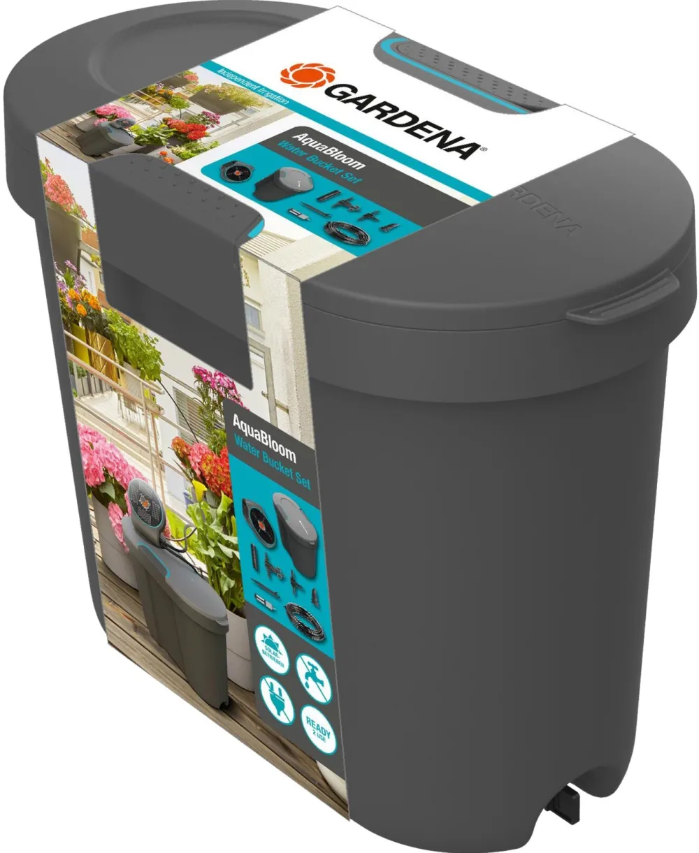 Gardena Water Tank for AquaBloom Solar Irrigation (anthracite/turquoise, 10.5 litres)