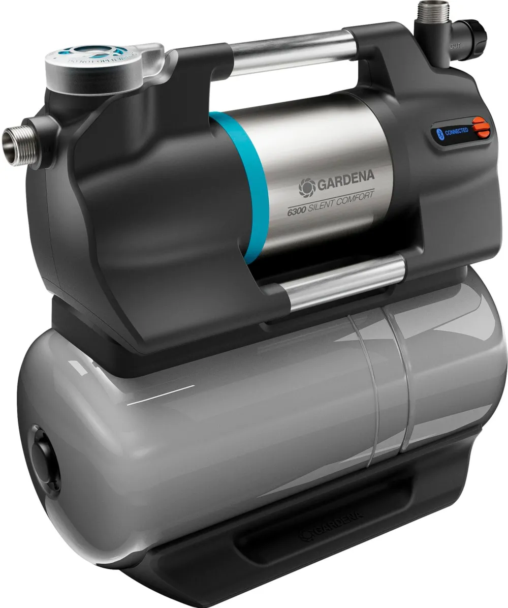 GARDENA Domestic Waterworks 6300 SilentComfort, pump (grey/stainless steel, 1,050 watts, Bluetooth, model 2023)