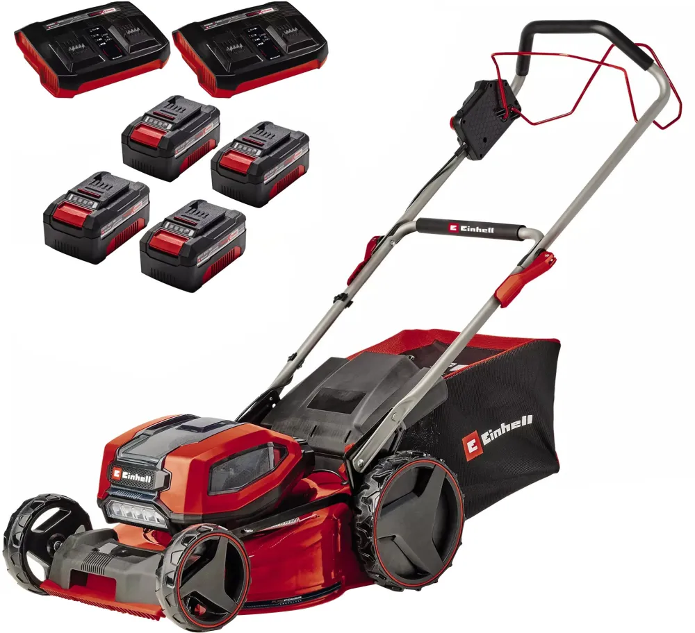Einhell Professional cordless lawn mower GP-CM 36/47 S Li BL, 36Volt (2x18Volt) (red/black, 4x Li-ion battery 4.0Ah, with rear-wheel drive Vario Speed)
