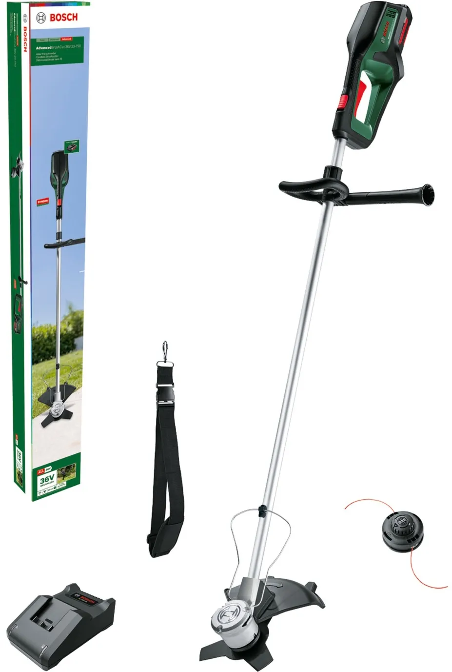 Bosch cordless grass trimmer Advanced Brushcut 36V-23-750, 36Volt (green/black, Li-ion battery 2.0Ah, POWER FOR ALL)