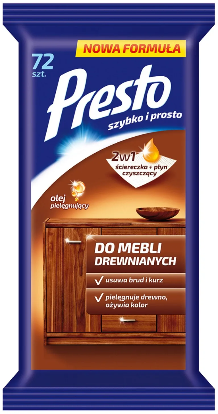 Servetele umede pentru mobilier din lemn, 72 buc/pachet, Presto - efect de stralucire