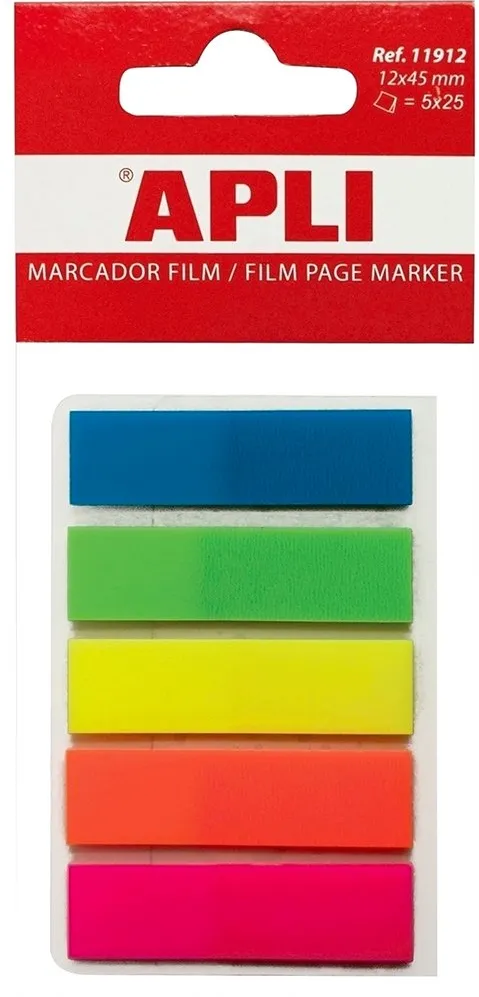 Index Apli, autoadeziv, plastic, 12 x 45 mm, 5 culori x 25 file