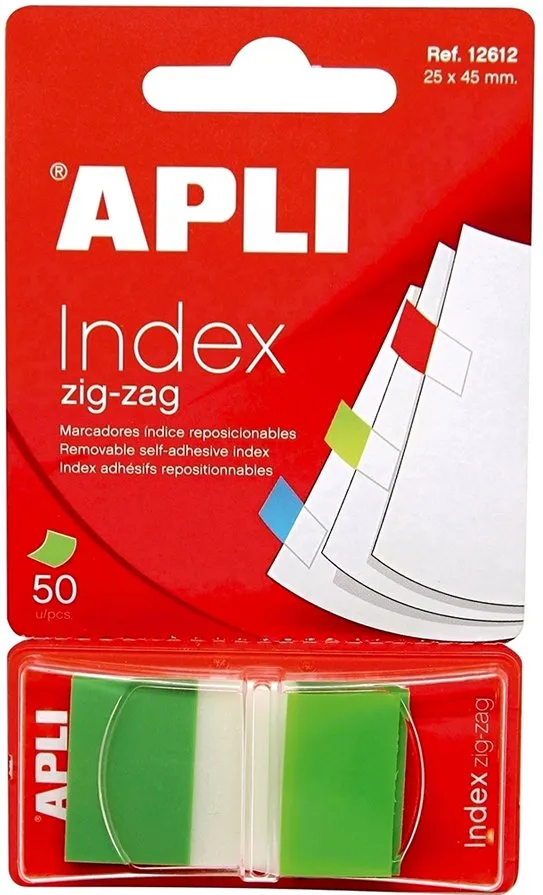 Index Apli, autoadeziv zig-zag, 24 x 45 mm, verde
