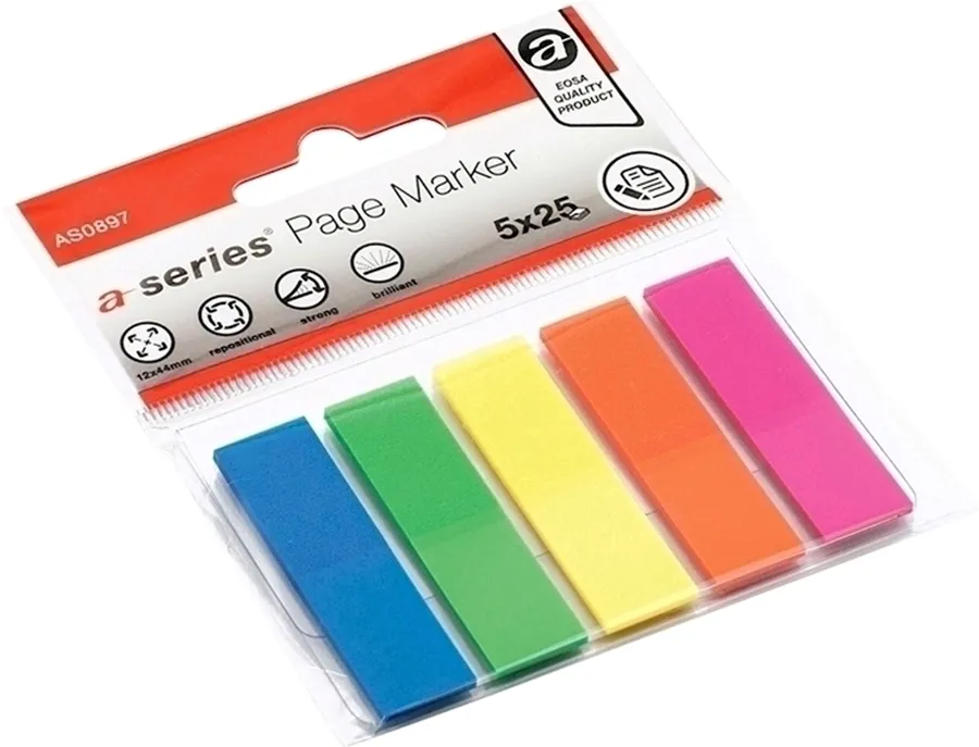 Index A-series, autoadeziv, plastic, 12 x 44 mm, 5 culori/set, 25 file/culoare