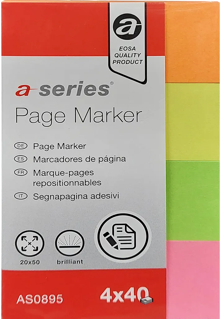 Index A-series, autoadeziv, hartie, 20 x 50 mm, 4 culori/set, 40 file/culoare