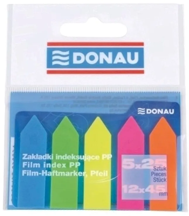 Index autoadeziv din plastic, Donau, dimensiuni 42 x 12 mm, 5 culori x 25 file/culoare