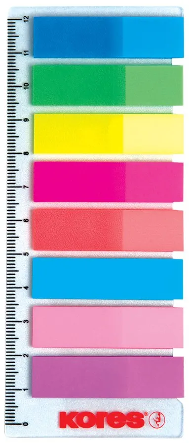 Index Kores, autoadeziv, plastic, 12 x 45 mm, 8 culori x 25 file/culoare