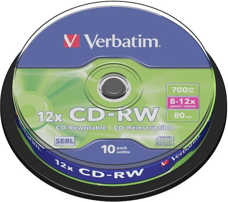 CD-RW Verbatim, 12x, 700 MB, 10 bucati/spindle