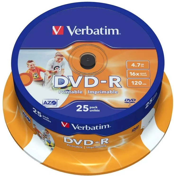 DVD-R printabil Verbatim, 16x, 4.7 GB, 25 bucati/cake