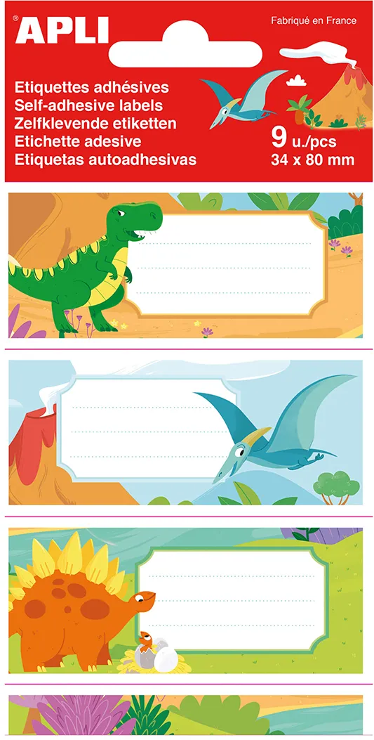 Etichete scolare Aplo, 81x36 mm, 3 file, design dinozauri