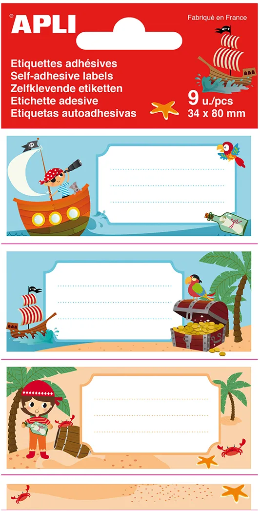 Etichete scolare Apli 81x36 mm, 3 file, design pirati