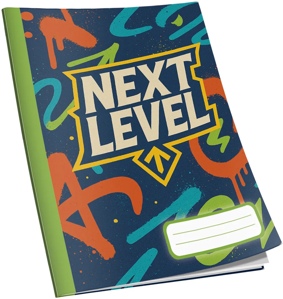 Caiet Next Level capsat A5, 48 de file, 60g/mp, dictando, diverse modele de coperti