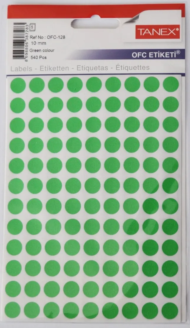 Etichete autoadezive rotunde, D10 mm, 540 buc/set, TANEX, verde