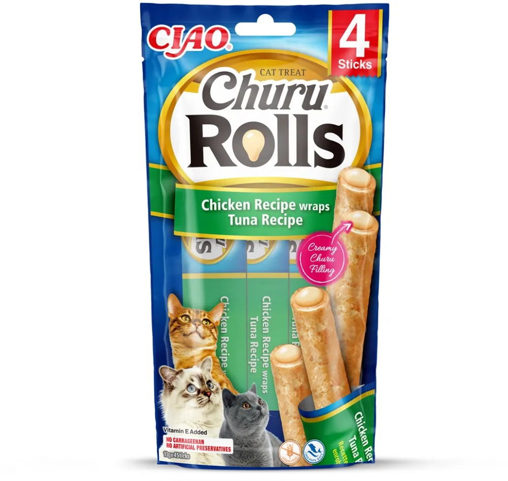 INABA Churu Rolls Chicken recipe wraps Tuna recipe - cat treats - 4x10 g
