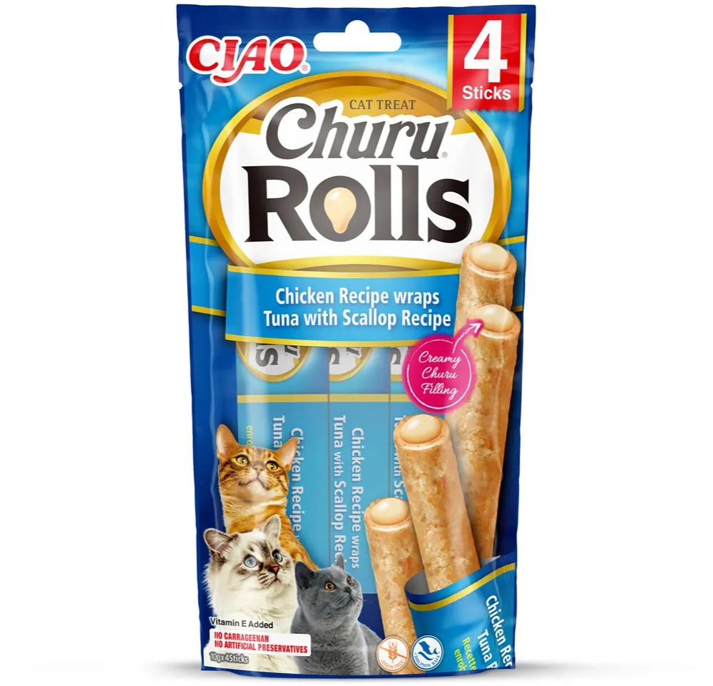 INABA Churu Rolls Chicken recipe wraps Tuna with scallop recipe - cat treats - 4x10 g