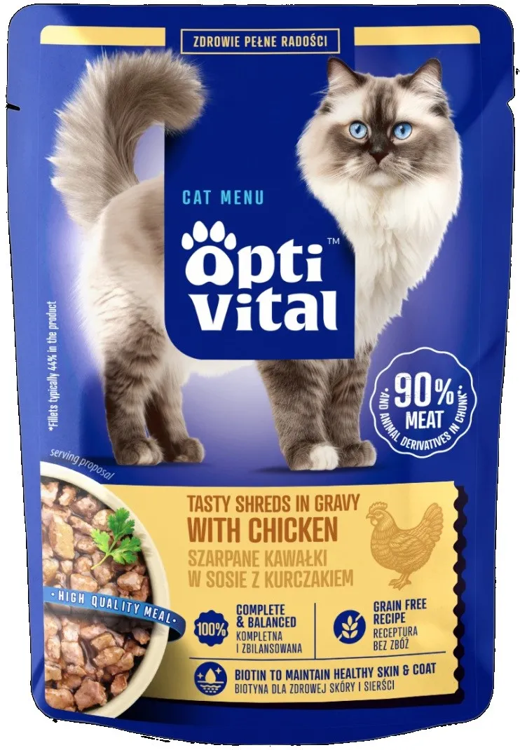 OPTIVITAL Tasty shreds in gravy with chicken - wet cat food - 85g
