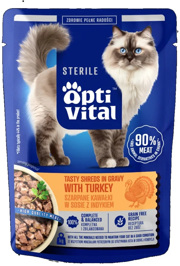 OPTIVITAL Sterile Tasty shreds in gravy with turkey - wet cat food - 85g