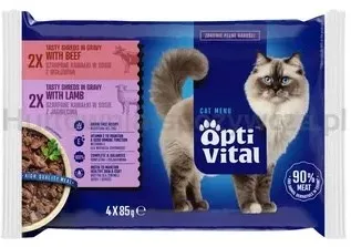 OPTIVITAL Lamb and beef - wet cat food - 4x85g