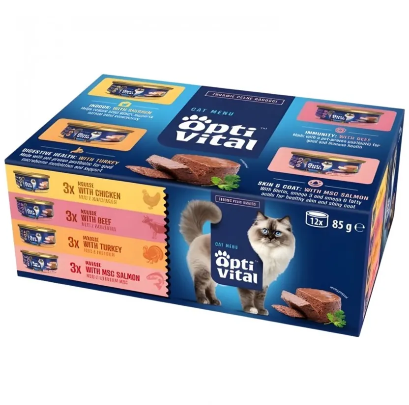 OPTIVITAL Mousse Beef, chicken, turkey, salmon - wet cat food - 12x85g
