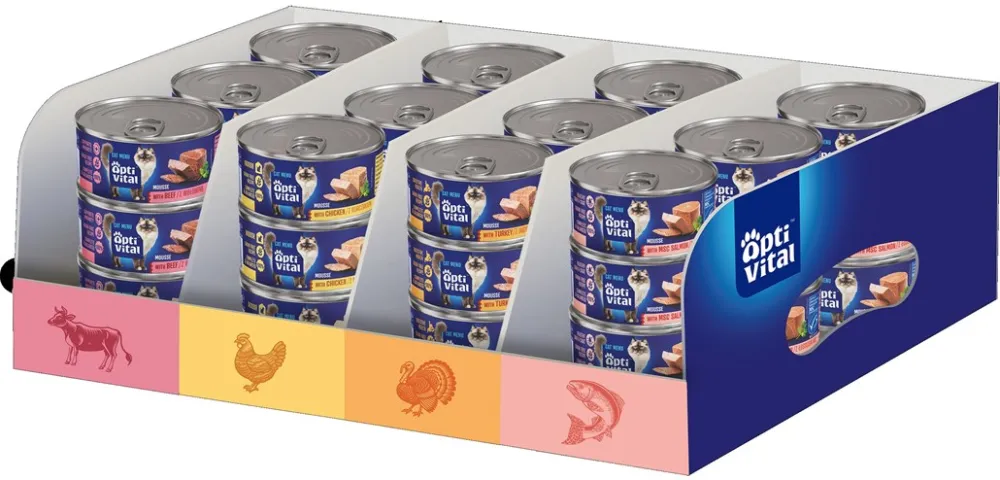 OPTIVITAL Mixcase Beef, chicken, turkey, salmon - wet cat food - 36x85g