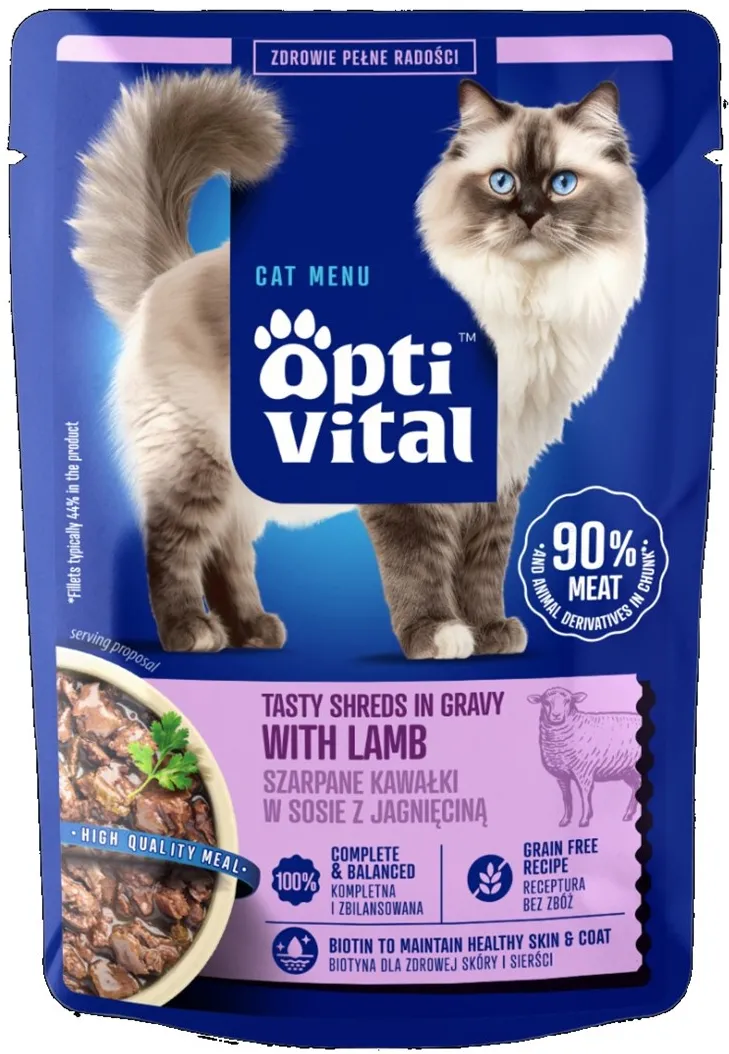 OPTIVITAL Tasty shreds in gravy with lamb - wet cat food - 85g