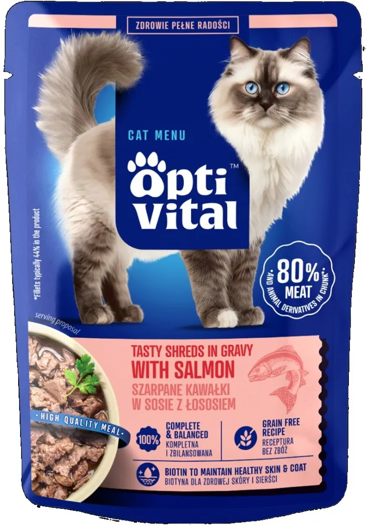 OPTIVITAL Tasty shreds in gravy with salmon - wet cat food - 85g