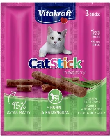 VITAKRAFT CatStick Mini Chicken with grass - cat treats - 3 pcs