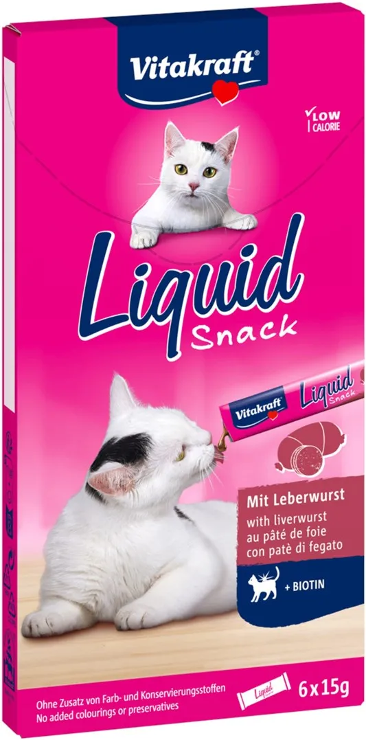 VITAKRAFT Liquid Snack Liver with biotin - a treat for cats - 6x15g