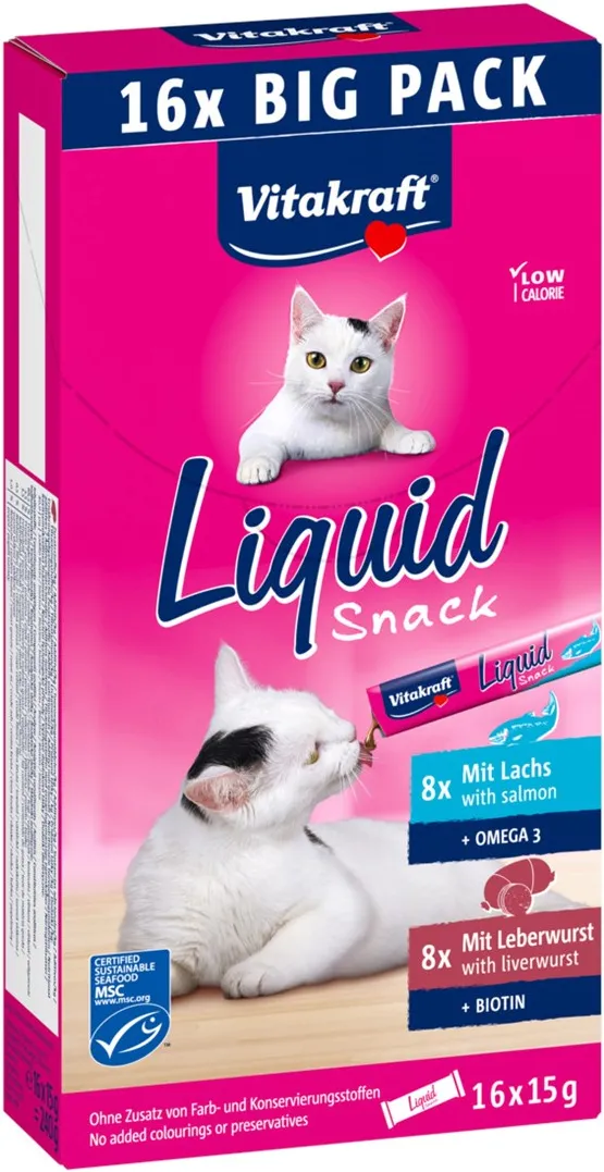 VITAKRAFT Liquid Snack Liver with Salmon - a treat for cats - 16x15g