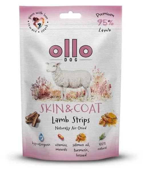 OLLO Air-Dried Skin & Coat Lamb strips - dog treat - 80g