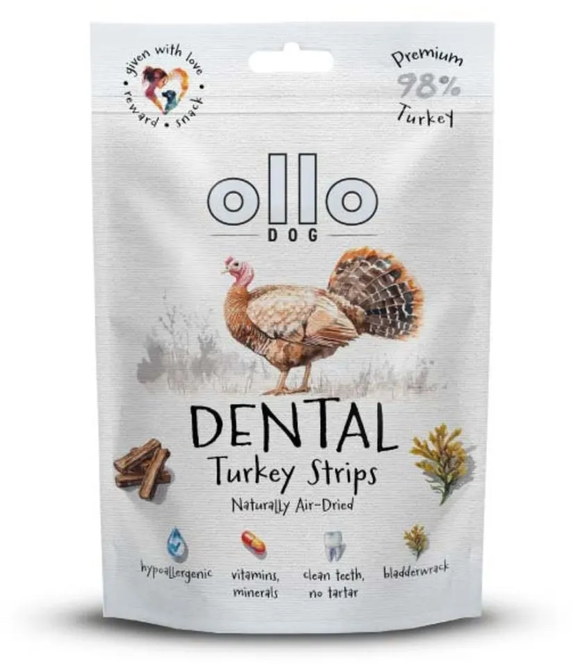 OLLO Air Dried Dental Turkey Strips - dog treat - 80g