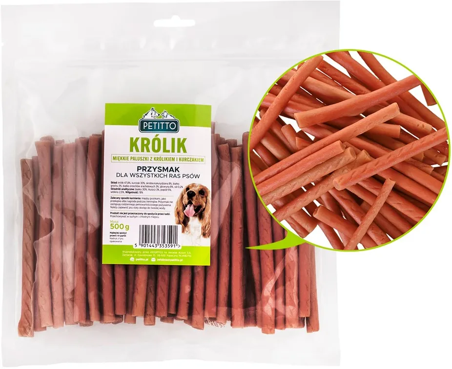 PETITTO Soft rabbit fingers - dog treat - 500g