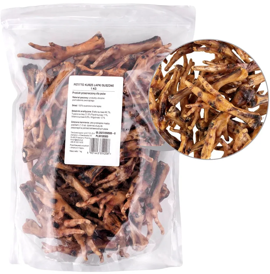PETITTO Dried chicken feet - dog treat - 1kg