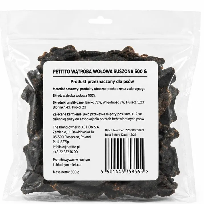 PETITTO Dried beef liver Mono - dog treat - 500g