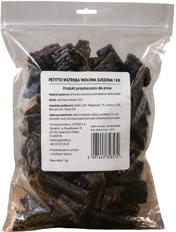 PETITTO Dried beef liver Mono - dog treat - 1kg
