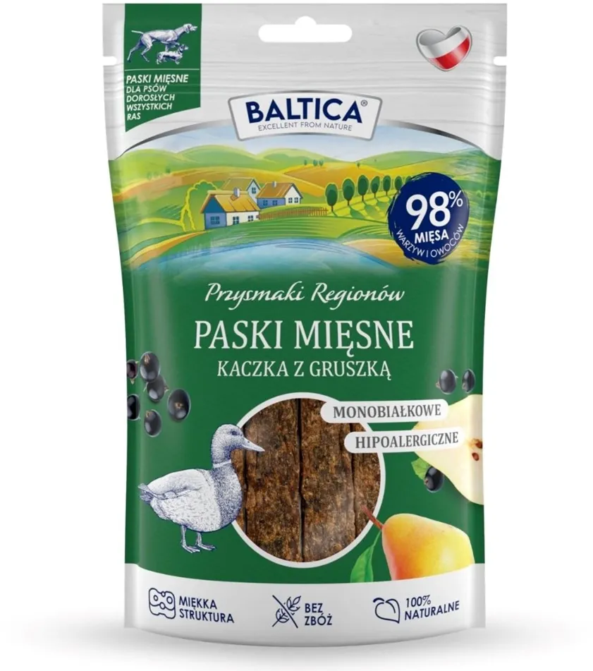 BALTICA Przysmaki Regionów Mono Meat Strips Duck with Pear – dog treat – 90 g