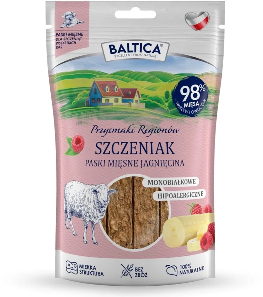 BALTICA Przysmaki Regionów Puppy Mono Meat Strips Lamb – dog treat – 90 g