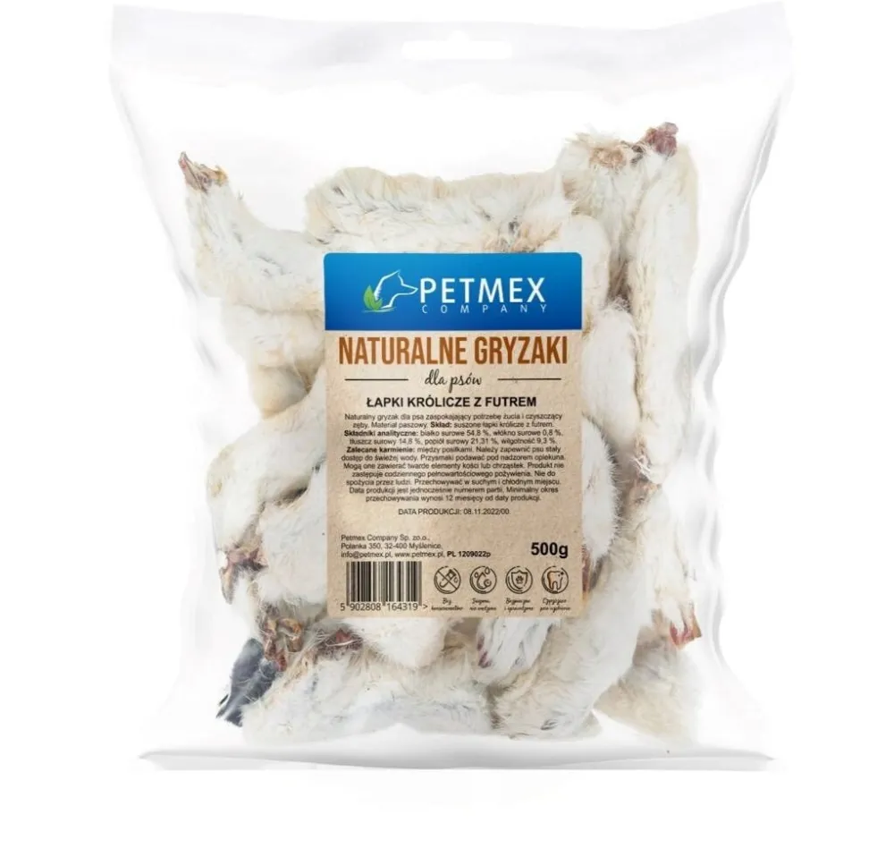 PETMEX Rabbit paws with fur Mono – dog treat – 500g