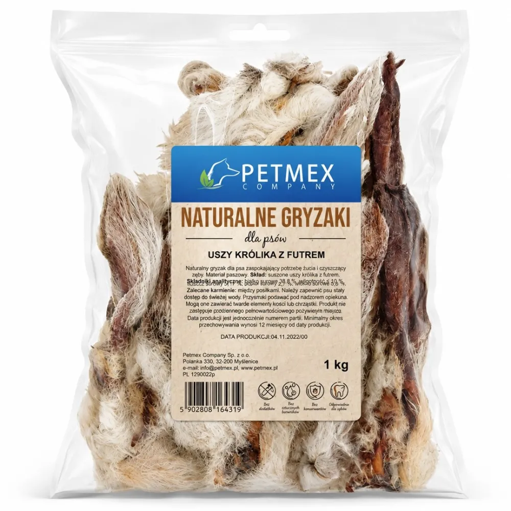 PETMEX rabbit ears with fur - dog treat - 1kg