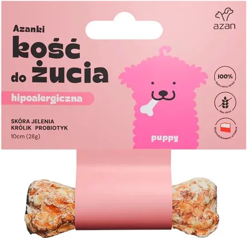 AZANKI Hypoallergenic bone made of deer skin with rabbit and probiotic Puppy - dog treat - 10 cm