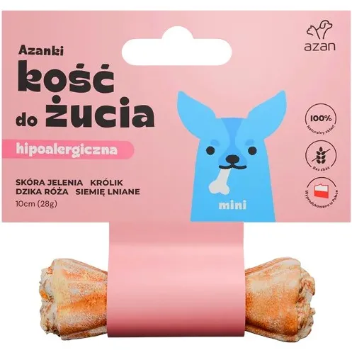 AZANKI Hypoallergenic bone made of deer skin with rabbit and flaxseed MINI – dog treat – 10 cm