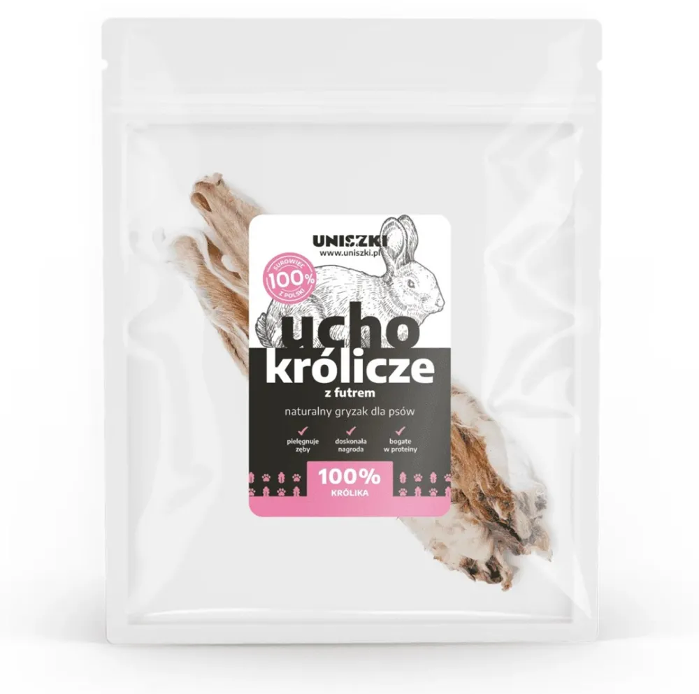 UNISZKI Rabbit ear with fur - treat for dogs - 2 pieces