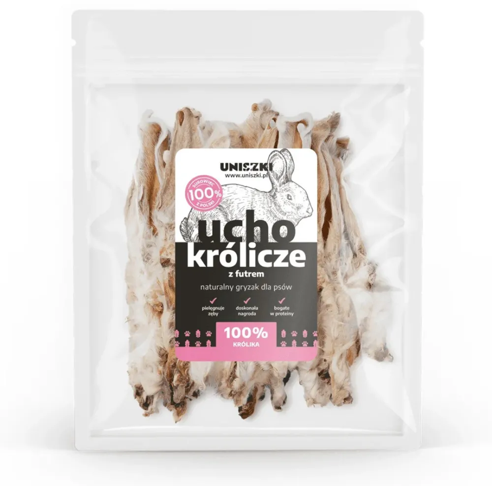 UNISZKI Rabbit ear with fur - treat for dogs - 20 pieces