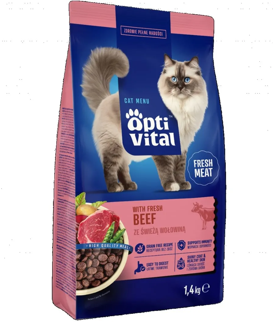 OPTIVITAL With fresh beef - dry cat food - 1,4kg