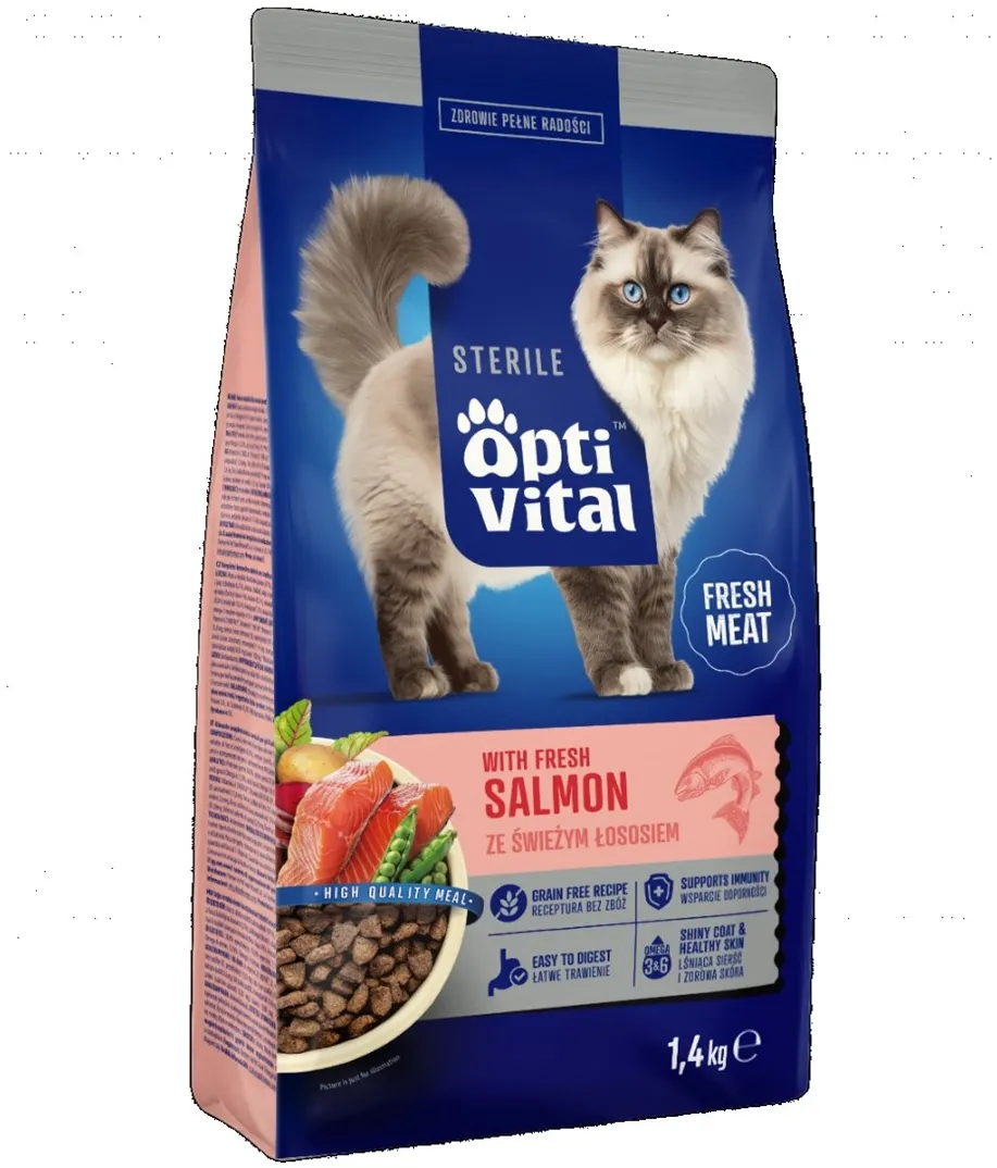 OPTIVITAL Sterile With fresh salmon - dry cat food - 1,4kg
