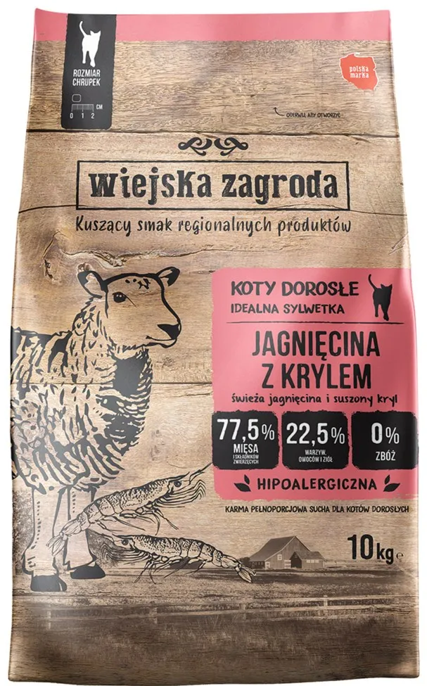 WIEJSKA ZAGRODA Lamb with krill - dry cat food - 10kg
